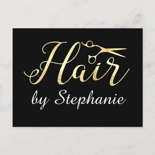 Golden Script Schere Friseursalon Postkarte (Vorderseite)