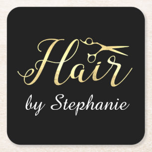 Golden Script Schere Friseursalon Rechteckiger Pappuntersetzer