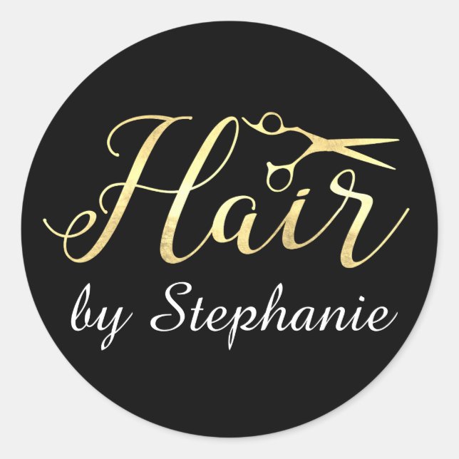 Golden Script Schere Friseursalon Runder Aufkleber (Vorderseite)