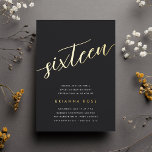 Golden Script Sweet 16 Geburtstagsparty Folieneinladung<br><div class="desc">Feiern Sie ihren Meilenstein Geburtstag mit diesen schicken 16. Geburtstagsfeierlichkeiten mit "sechzehn" in der modernen Goldfolie handgezeichneten Schriftzeichen. Personalisieren Sie Ihre Party-Details unten. Eine unvergessliche,  luxuriöse Wahl für fabelhafte 16. Geburtstagsfeiern.</div>