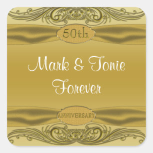 Golden Scrolls 50. Hochzeitstag Quadratischer Aufkleber