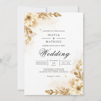 Golden Sepia Blossom Blüh Wedding Einladung