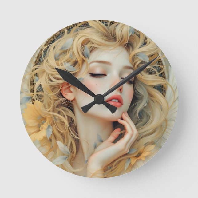 Golden Seraph - Engel aus Licht und Grace Runde Wanduhr (Vorderseite)