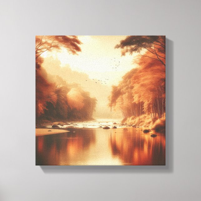 Golden Serenity River Scene – Vintage Canvas Art Leinwanddruck (Vorderseite)