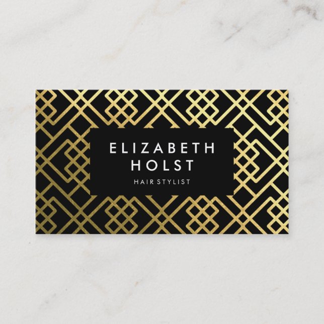 Golden Shine Black Geometric Muster Business Card Visitenkarte (Vorderseite)