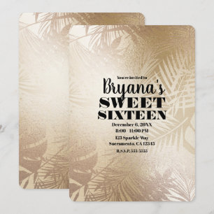 Golden Shine Botanische Tropische Palme Sweet 16 Einladung