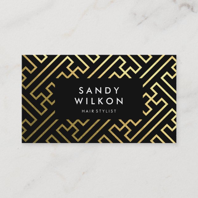 Golden Shine Geometric Black Business Card Visitenkarte (Vorderseite)