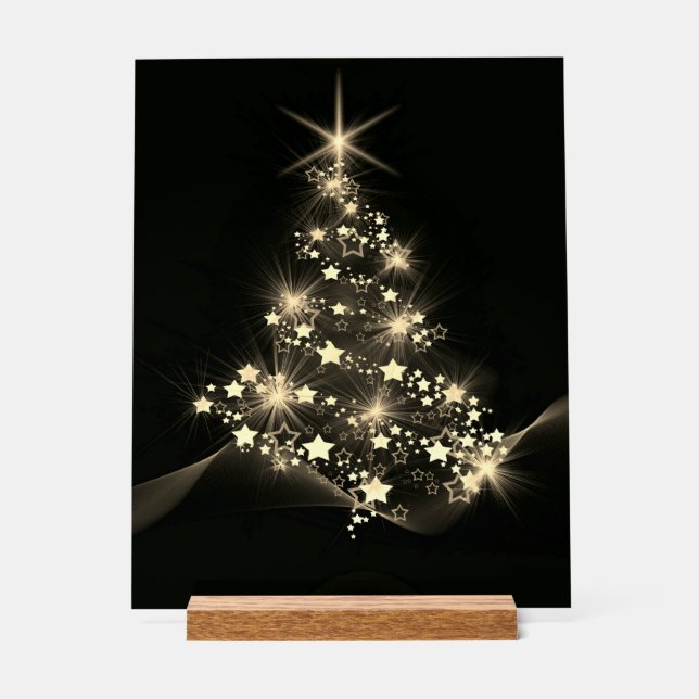 Golden Shine of Stars on Christmas Tree Dark Acrylschild (Vorderseite)