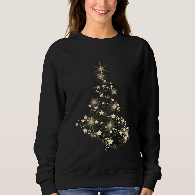 Golden Shine of Stars on Christmas Tree Dark  Sweatshirt (Vorderseite)