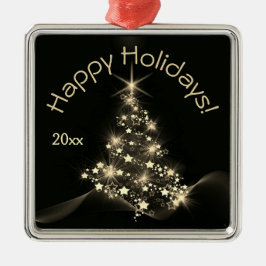 Golden Shine of Stars on Christmas Tree Dark Year Ornament Aus Metall