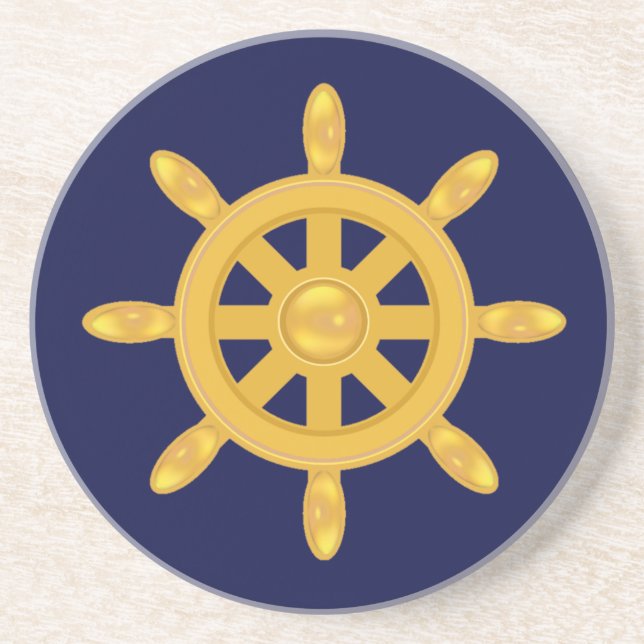 Golden ship wheel on navy blue getränkeuntersetzer (Vorne)