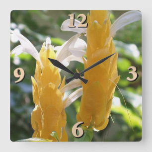 Golden Shrimp Plant Flowers Quadratische Wanduhr
