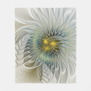 Golden Silver Blume Fantasy abstraktes Fraktal Kun Fleecedecke