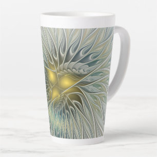 Golden Silver Blume Fantasy Abstraktes Fraktal Kun Milchtasse