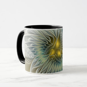 Golden Silver Blume Fantasy Abstraktes Fraktal Kun Tasse