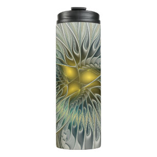 Golden Silver Blume Fantasy abstraktes Fraktal Kun Thermosbecher