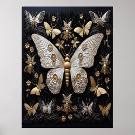 Golden Silver Fantasy Moths Dunkler Kern Poster
