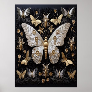 Golden Silver Fantasy Moths Dunkler Kern Poster