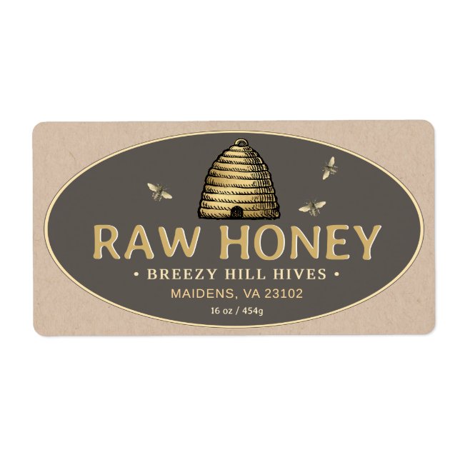 Golden Skep Honeybees Rohe Honey Label Kraft Brown (Vorne)