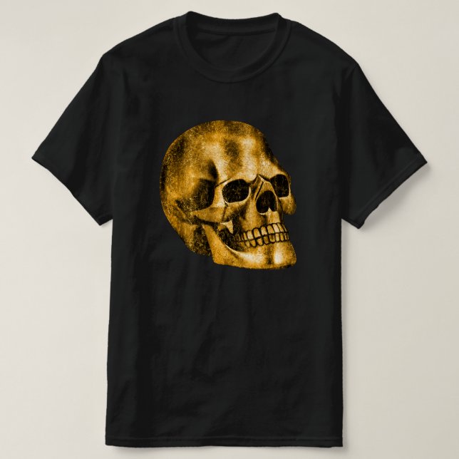 Golden Skull Cool Luxury Black Gothic Halloween T-Shirt (Design vorne)