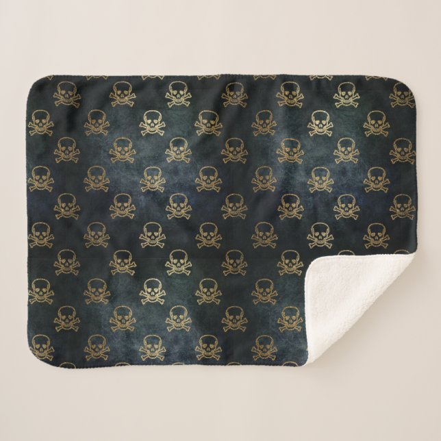 Golden Skull & Crossbones Sherpa Blanket Sherpadecke (Vorderseite (Horizontal))