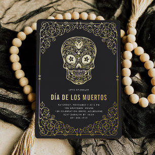 Golden Skull Dia de los Muertos Party Folieneinladung