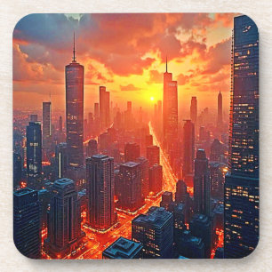 Golden Skyline: Strahlendes Stadtuntergangs-Kunstw Getränkeuntersetzer