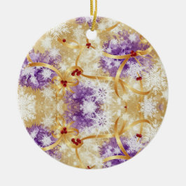 Golden Snowfall Ribbon — Elegant Christmas Design Keramik Ornament