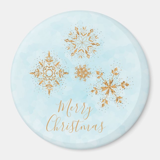Golden Snowflake Crystals on Frosty Blue Christmas Magnet (Vorne)