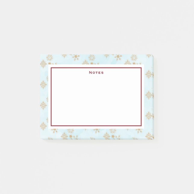 Golden Snowflake Crystals on Frosty Blue Christmas Post-it Klebezettel (Vorderseite)