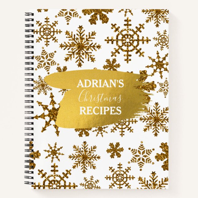 Golden Snowflakes Custom Weihnachten Rezepte Notizbuch (Vorderseite)