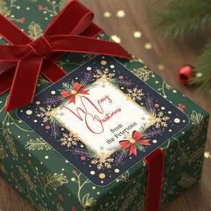 Golden Snowflakes Familie Weihnachtsfeiertag Quadratischer Aufkleber