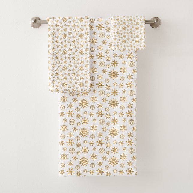 Golden Snowflakes Frohe Weihnachten Personalisiert Badhandtuch Set (Insitu)
