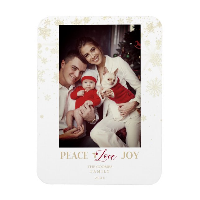 Golden Snowflakes & Holly Custom Foto Magnet (Vertikal)