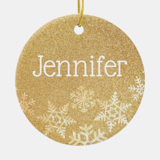 Golden Snowflakes Individuelle Name Keramik Ornament (Vorne)