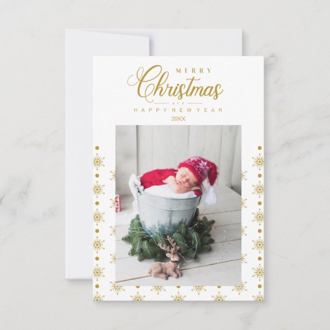 Golden Snowflakes Merry Christmas Photo Baby (Vorderseite)