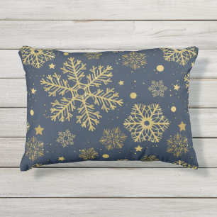 Golden Snowflakes on Navy Kissen Für Draußen