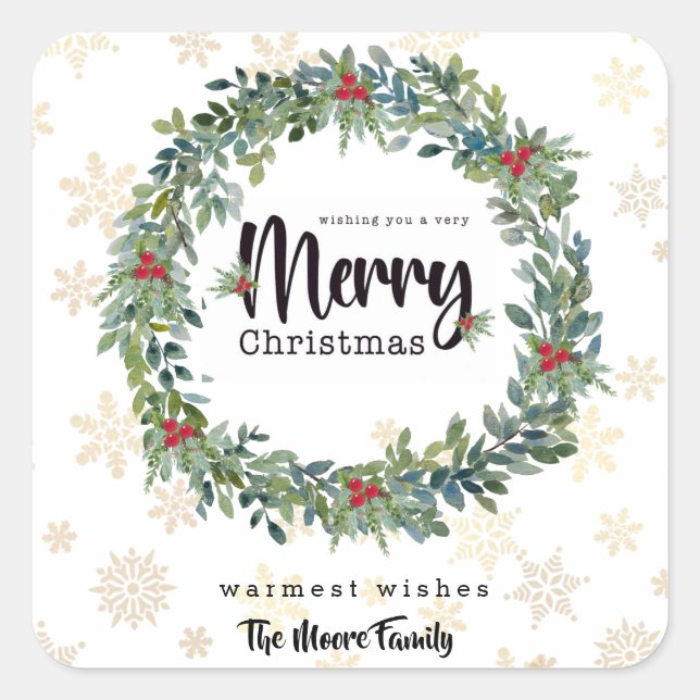 Golden Snowflakes Weihnachtsaufkleber Quadratischer Aufkleber (Vorderseite)