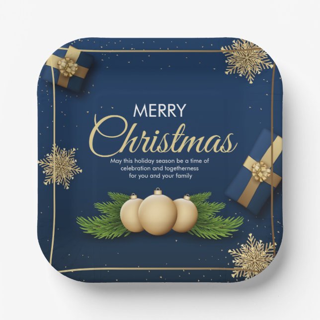 Golden Snowflakes Weihnachtskarte, Frohe Weihnacht Pappteller (Vorderseite)