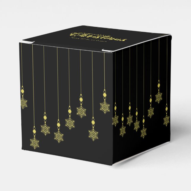 Golden Snowflakes with  Christmas Quote on Black Geschenkschachtel (Vorderseite)