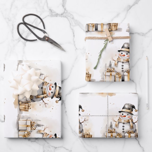 Golden Snowman: Add Elegance to Your Holiday Deco Geschenkpapier Set (Vorderseite)