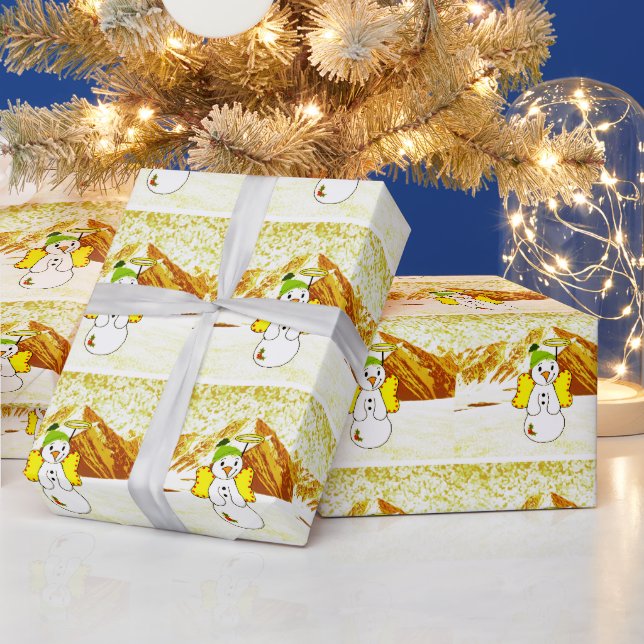 Golden Snowman Angel Wrapping Paper Geschenkpapier (Feiertage)