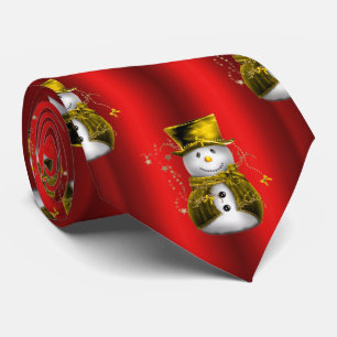 Golden Snowmen auf Rot Krawatte