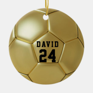 Golden Soccer Ball Personalisiert Name Team Nummer Keramik Ornament