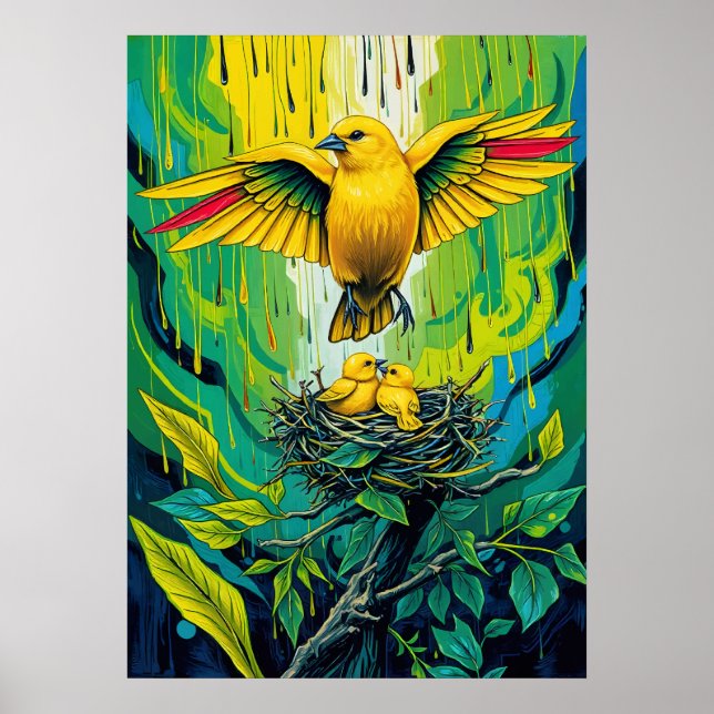 Golden Songbird Nest - Lebhafte Jungle Family Szen Poster (Vorne)