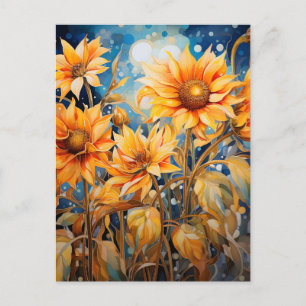 Golden Sonnenblumen Blühen Wasserfarbe Feiertagspostkarte