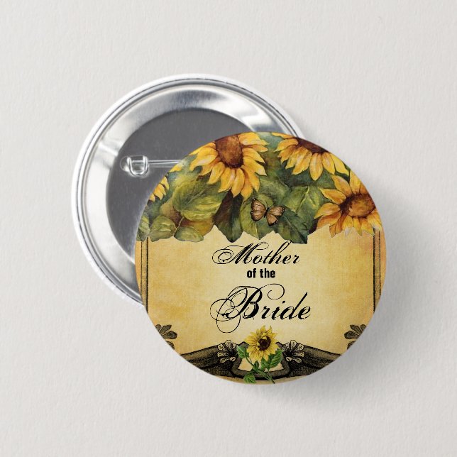Golden Sonnenblumen Mutter des Bride Button (Vorne & Hinten)