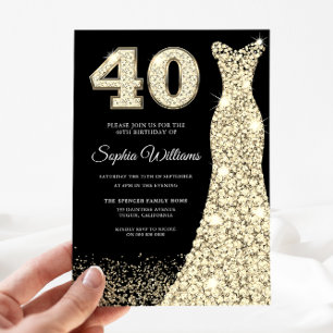 Golden Sparkle Dress 40. Geburtstag Party Schwarz Einladung