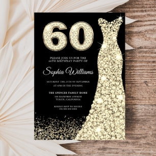 Golden Sparkle Dress Black 60. Geburtstagsparty Einladung