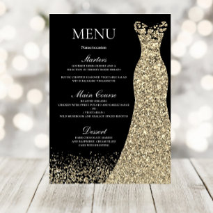 Golden Sparkle Dress Black Birthday Party Bridal Menükarte